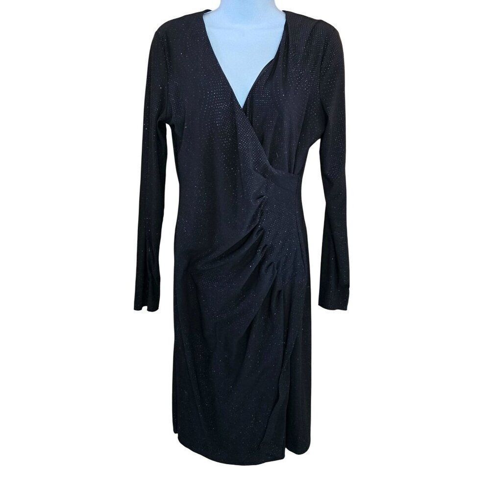 Calvin Klein Long Sleeve Black Shimmer ruched Elegant Midi